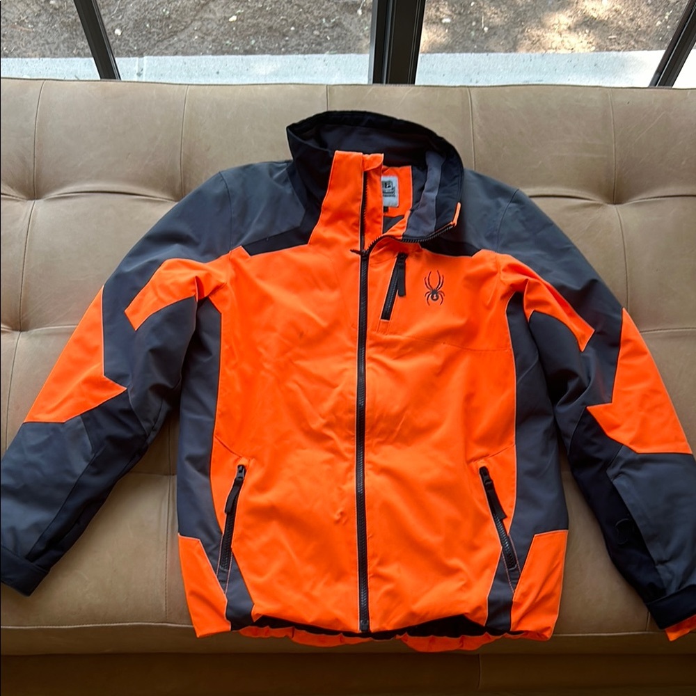 Spyder Orange and Gray Ski Jacket with Weather-Resistant Fabric